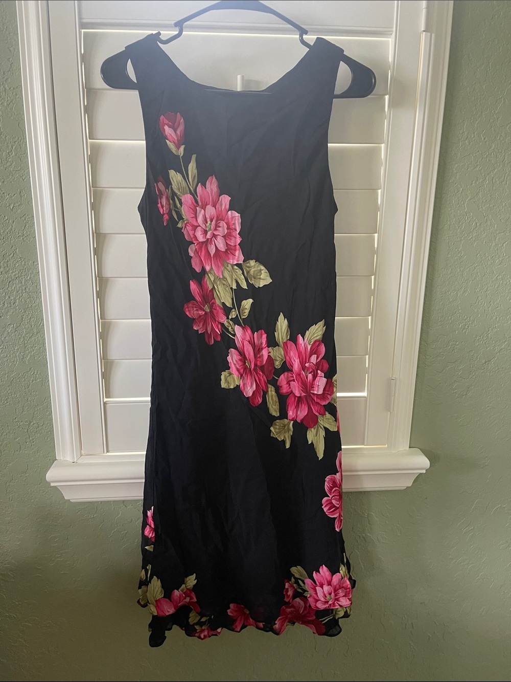 Black Floral A-Line Dress with Pink Blossoms